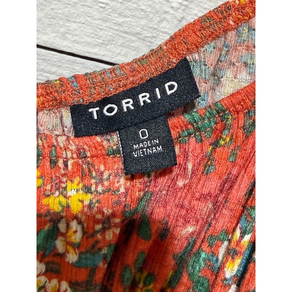 Torrid Floral Smocked Waist Babydoll Top Rust Orange 3/4 Sleeve Plus Size 0 L XL - Picture 3 of 5